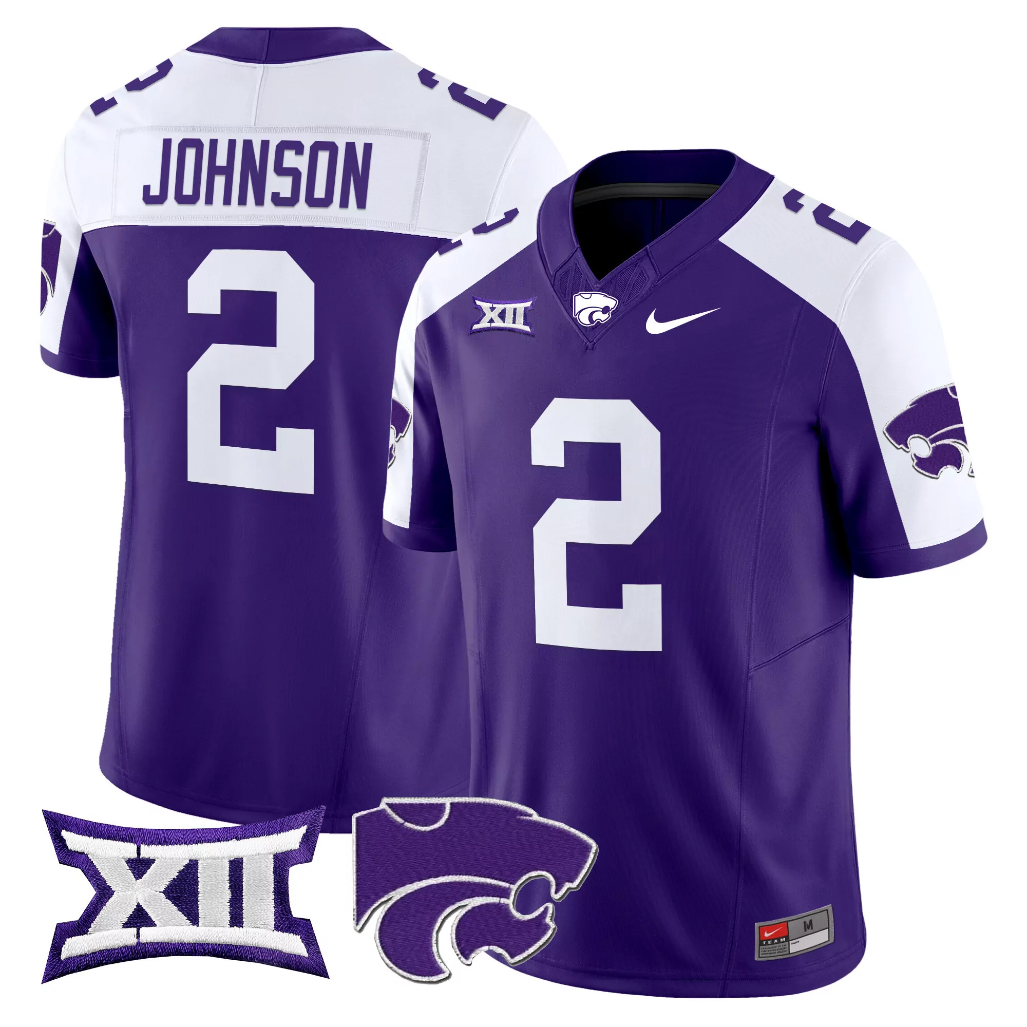 Johnson 2 Men'S Stitched Jersey Kansas State Wildcats Purple 2025 Name Patch