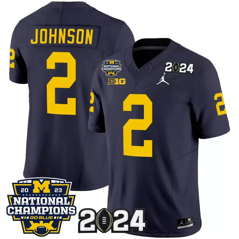 Johnson 2 Michigan Wolverines Navy Jersey | 2024 National Champions All Stitched | Limited Edition Fan Gear for Men, Women & Youth
