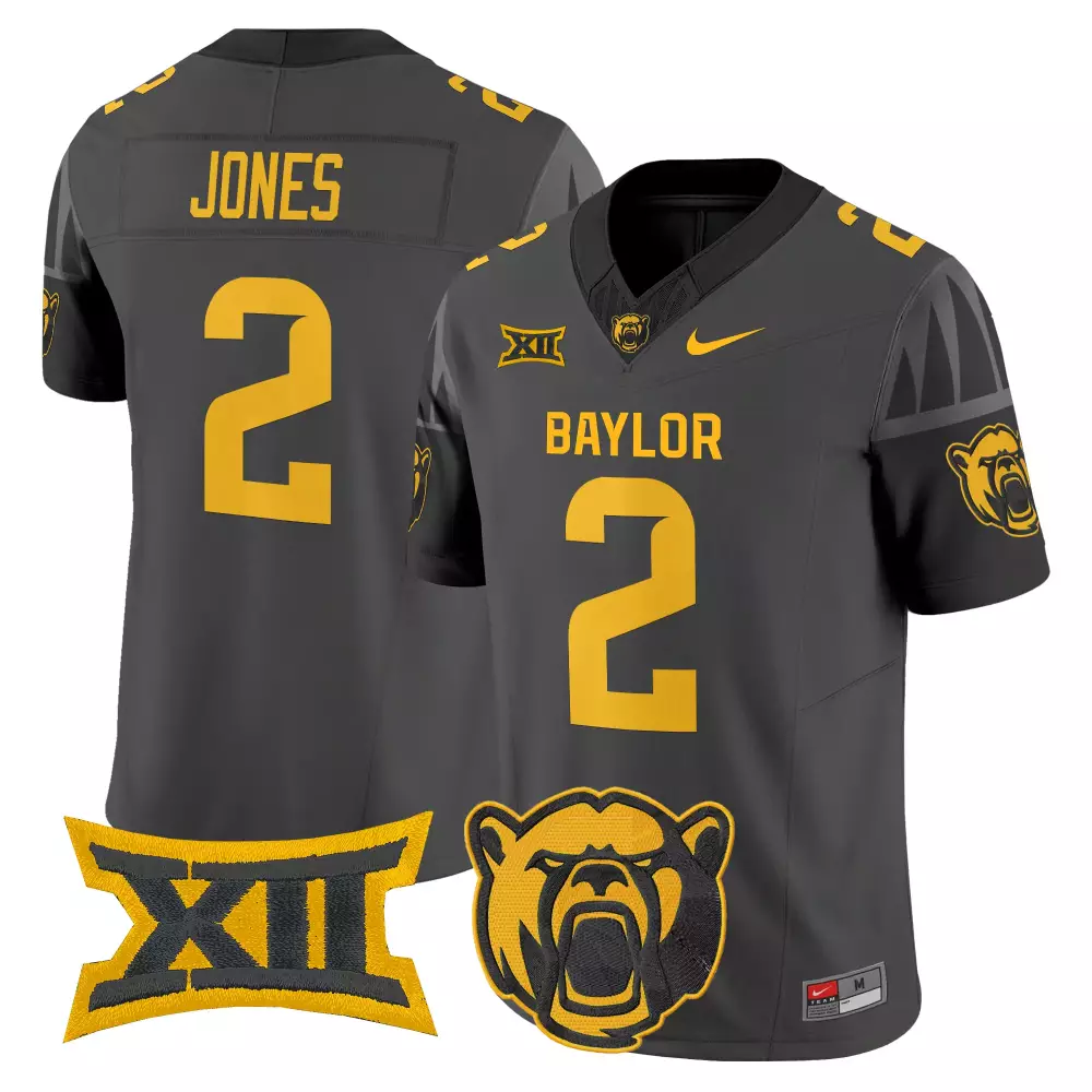 Jones 2 Men'S Baylor Bears Gray Stitched Jersey Name Patch 2025 Xii