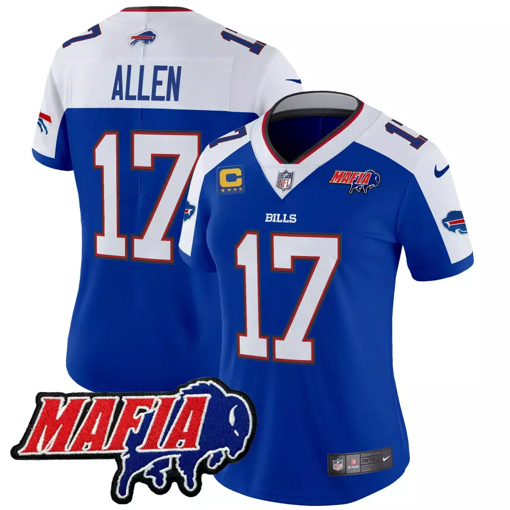 Josh Allen 17 Women's Buffalo Bills 2025 Blue Stitched Jersey | Mafia Patch Edition | For Women & Youth Fan Gear