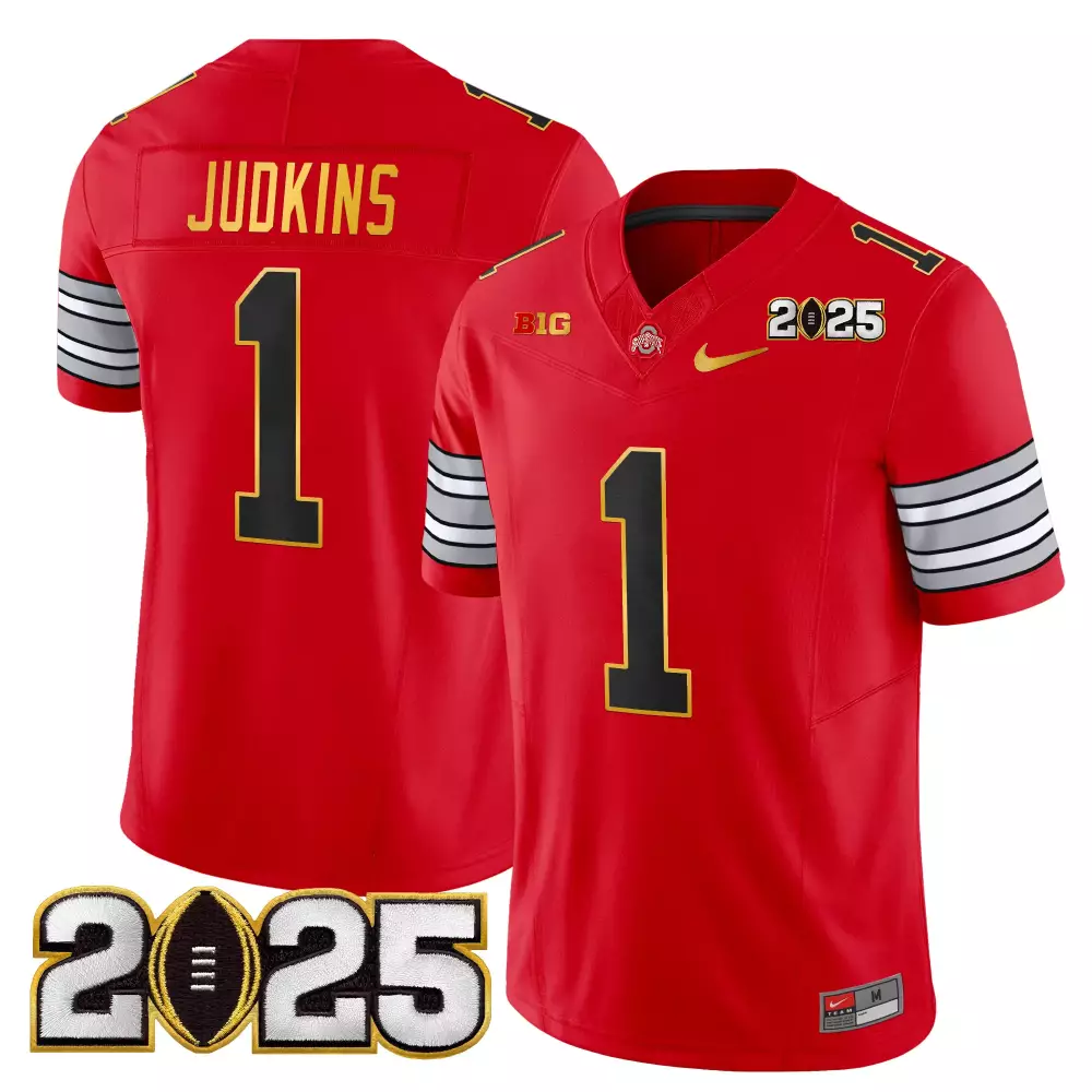 Judkins 1 Men'S Ohio State Buckeyes Red And Gray Stitched Jersey 2025 Name Patch
