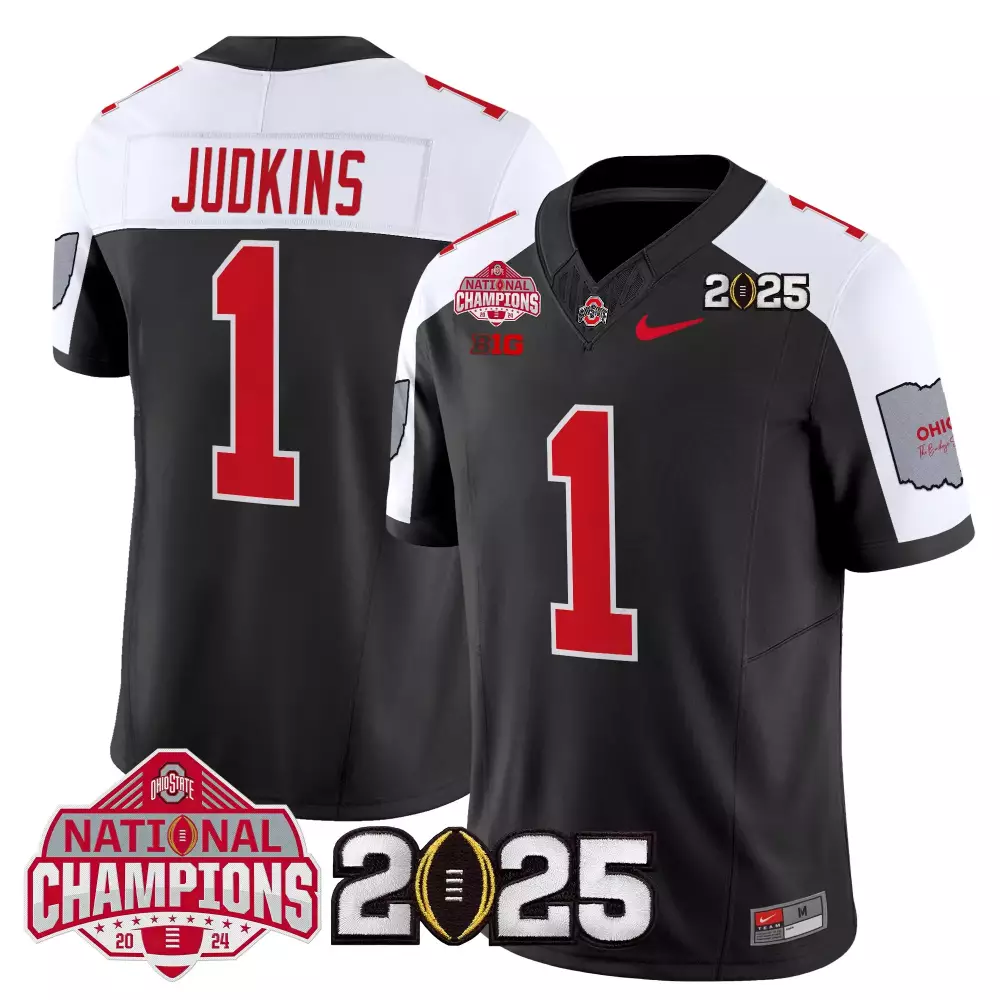 Judkins 1 Men'S Ohio State Buckeyes Red And Gray Stitched Jersey 2025 Name Patch