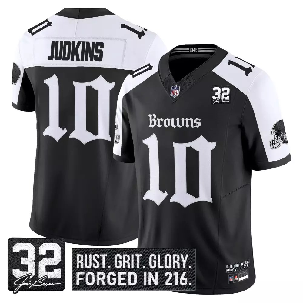 Judkins 10 Cleveland Browns 2025 Stitched Vapor Jersey | White with Jim Brown Patch for Men, Women & Youth