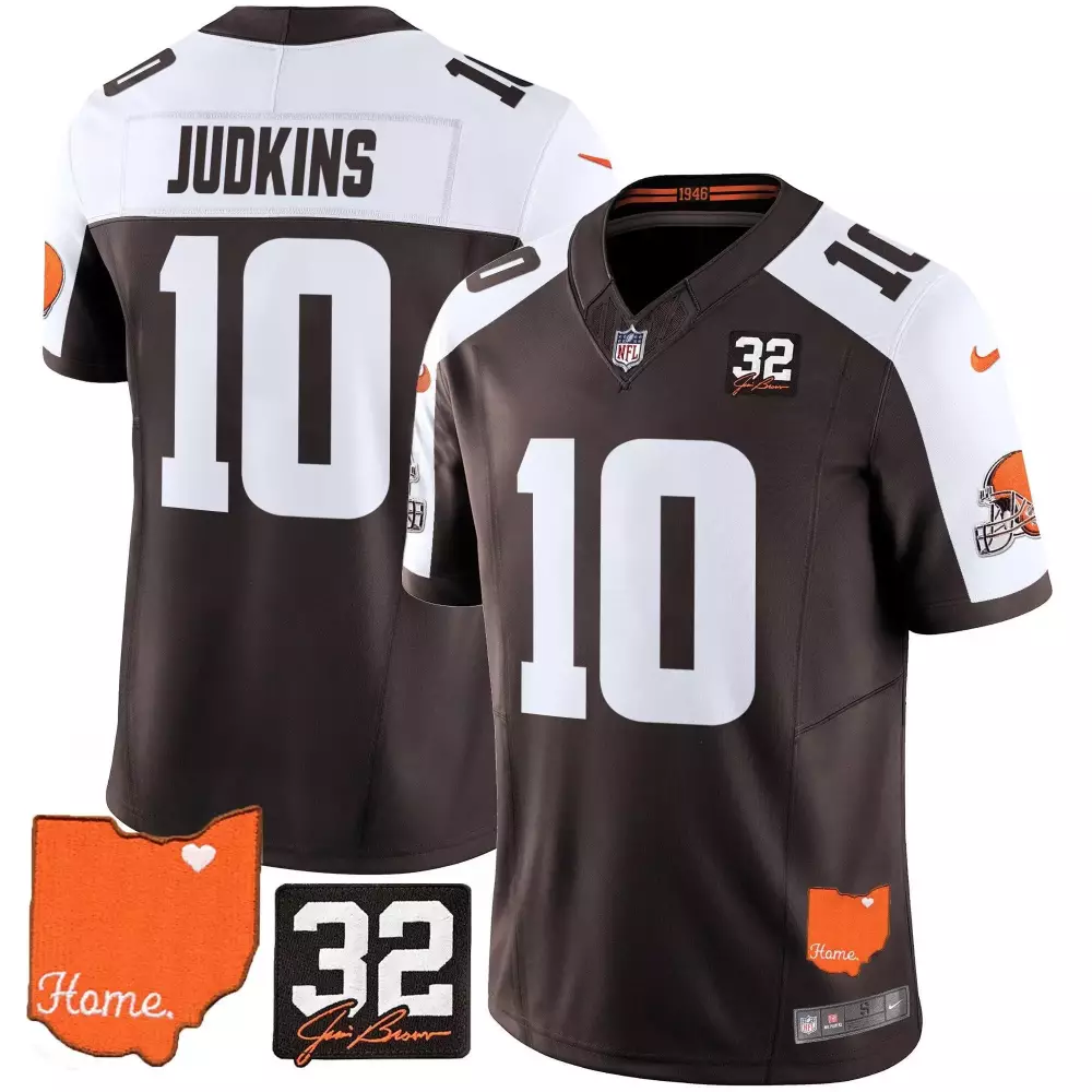 Judkins 10 Cleveland Browns 2025 Stitched Vapor Jersey | White with Jim Brown Patch for Men, Women & Youth