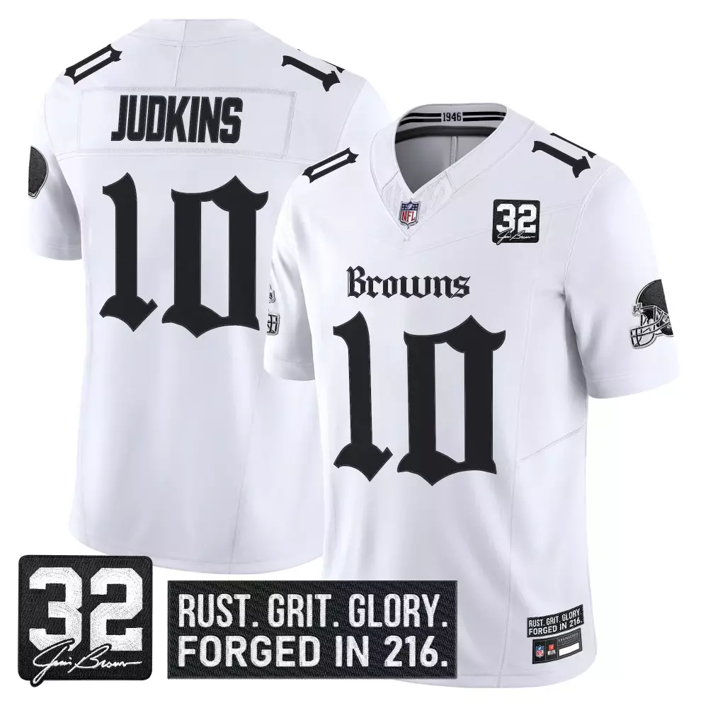 Judkins 10 Men's Stitched Jersey | Cleveland Browns White Year 2025 Name Patch | Fan Gear for Game Day | For Men, Women & Youth