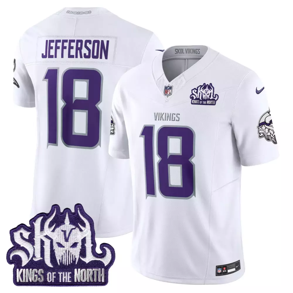 Justin Jefferson 18 Minnesota Vikings 2023 Stitched Jersey | Kings Of The North | For Men, Women & Youth