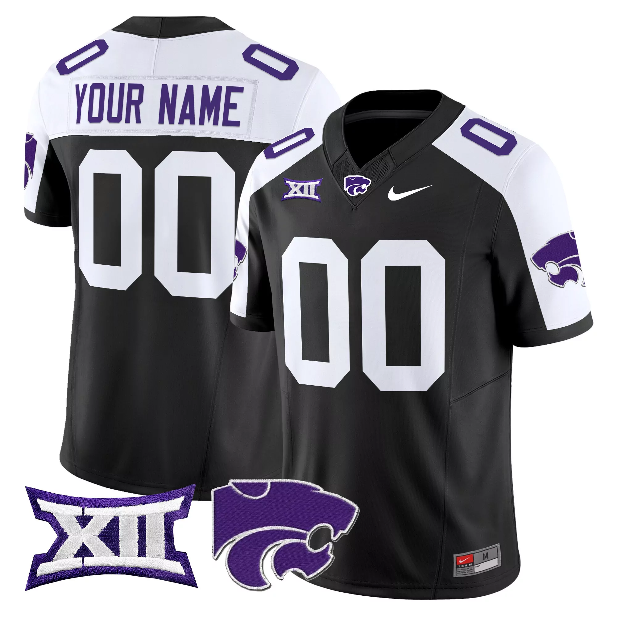 Kansas State Wildcats Men'S Black Stitched Jersey 2024 Xii Patch Name Patch