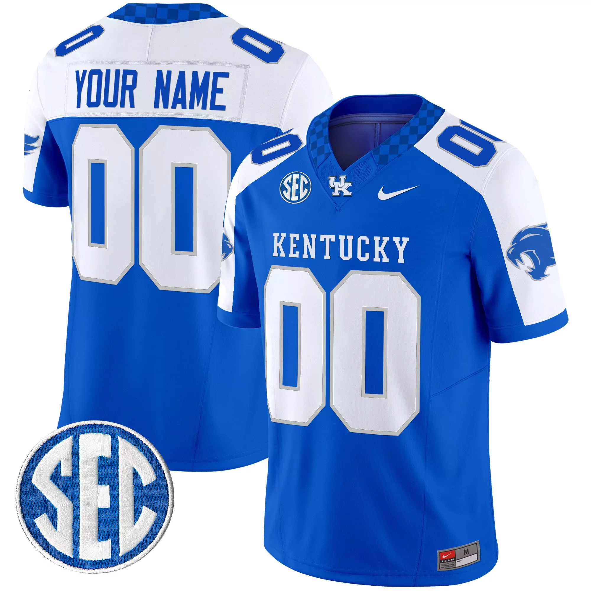 Kentucky Wildcats Blue Stitched Jersey Men 2025 Sec Patch Your Name 00