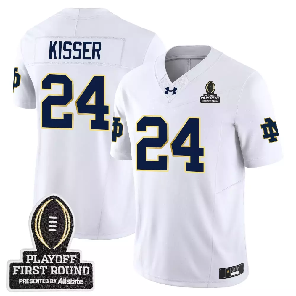 Kisser 24 Notre Dame Fighting Irish Men'S White Stitched Jersey 2024 Playoff First Round