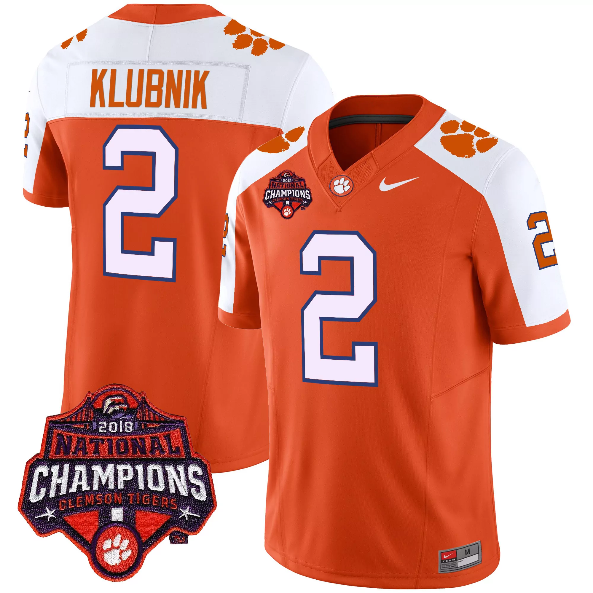 Klubnik 2 Men'S All Stitched Jersey Orange Clemson Tigers National Champions 2018 Patch