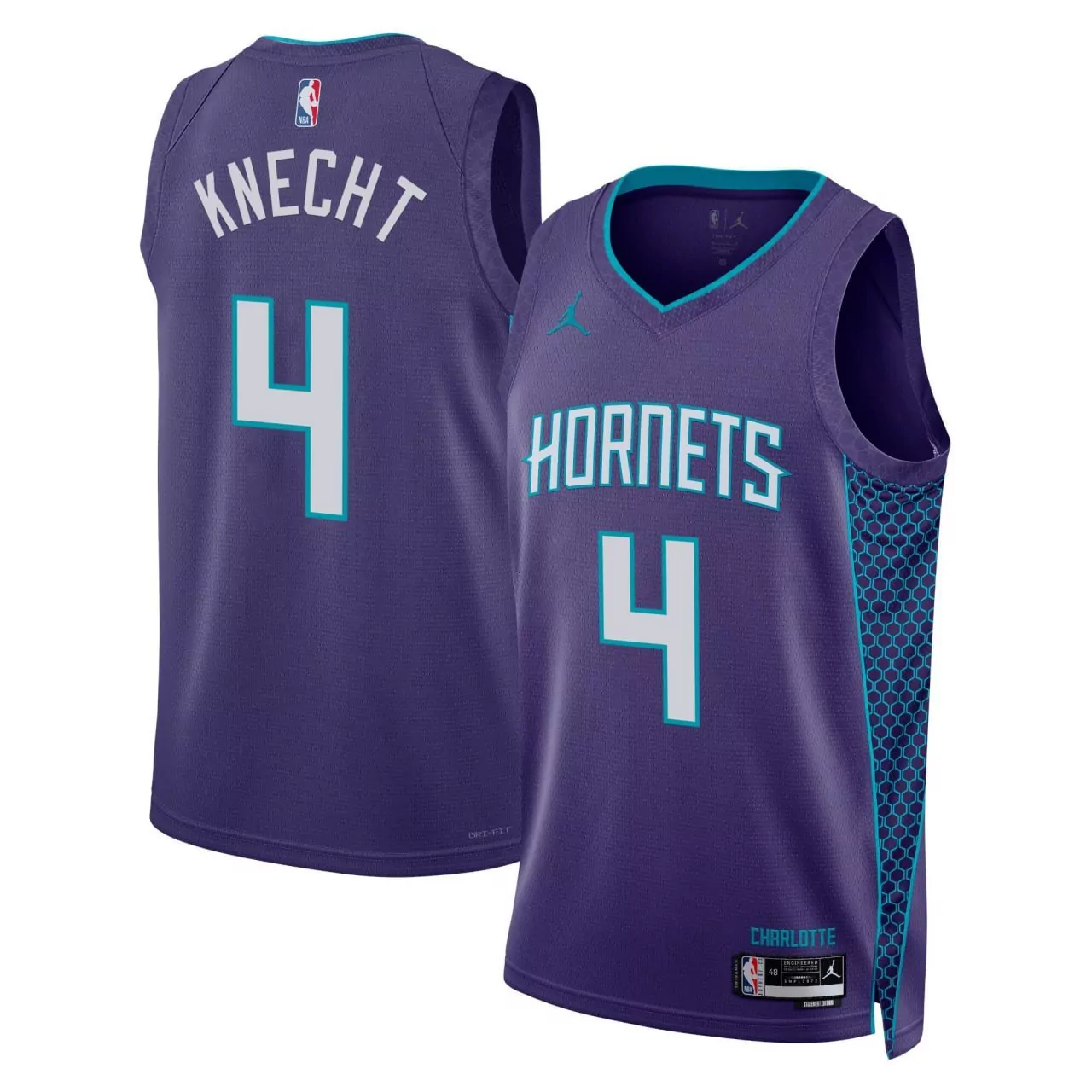 Knecht 4 Charlotte Hornets Jersey All Stitched Men Mint 2023 Name Patch