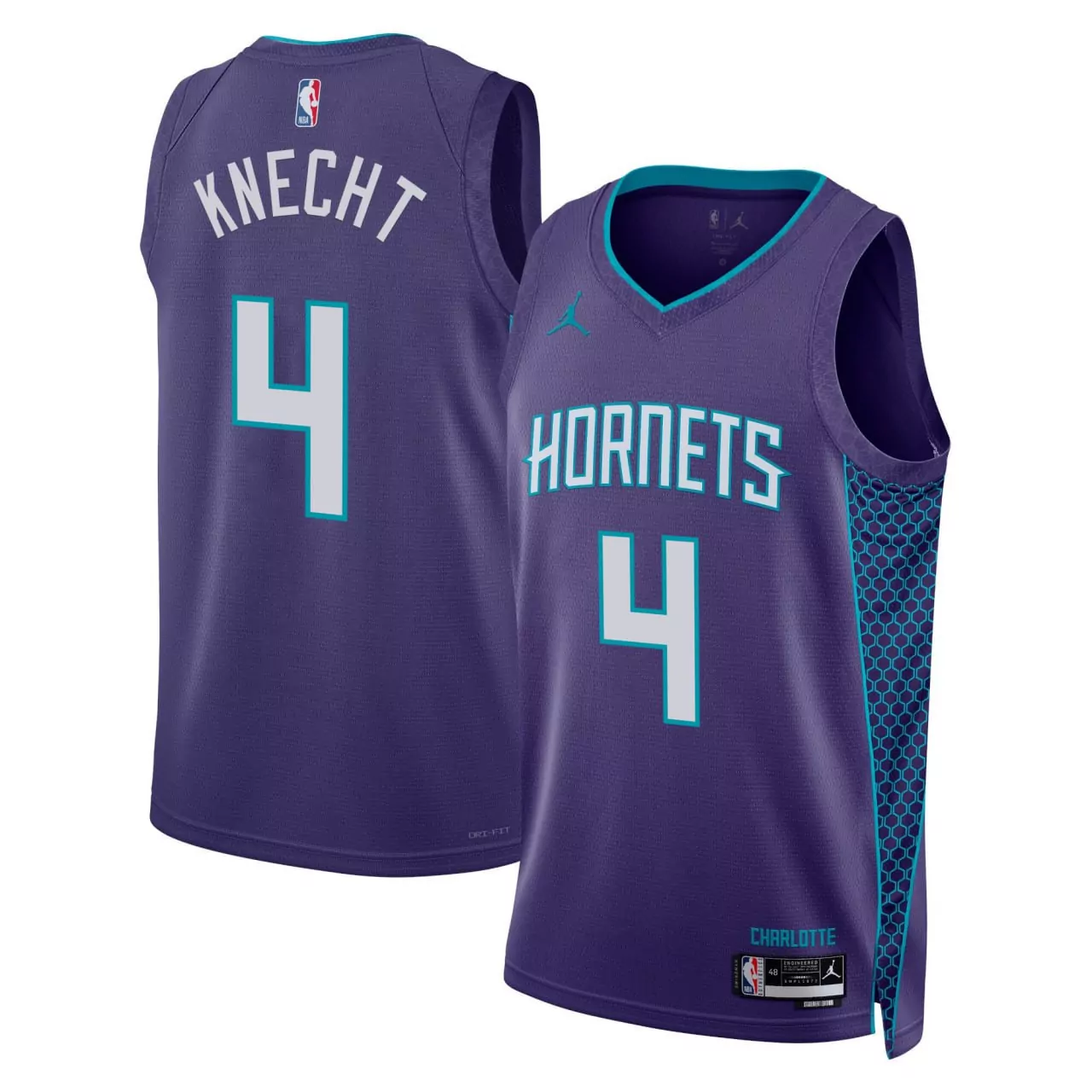 Knecht 4 Charlotte Hornets Jersey All Stitched Men Mint 2023 Name Patch