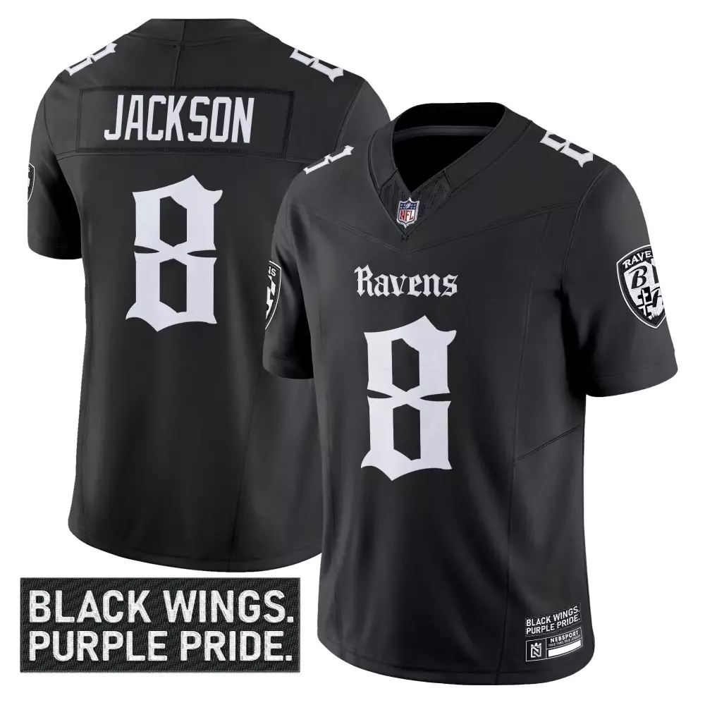 Lamar Jackson 8 Men's Purple Stitched Jersey | Baltimore Ravens 30 Seasons Patch 2023 | Game Day Outfit | For Men, Women & Youth