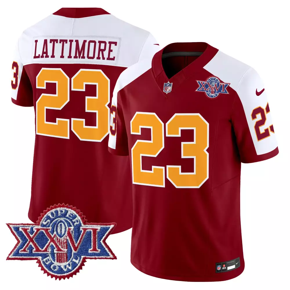 Lattimore 23 Women's Stitched Jersey Red Super Bowl XXVI Patch 1992 Edition | Stylish Fan Gear | For Men, Women & Youth