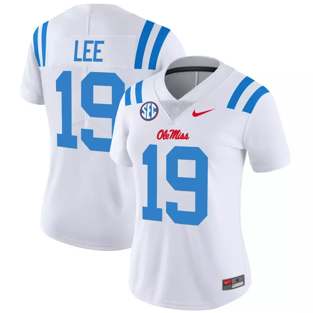 Lee 19 Ole Miss Rebels 2025 White All Stitched Jersey | Name Patch SEC Edition | Game Day Outfit | For Men, Women & Youth