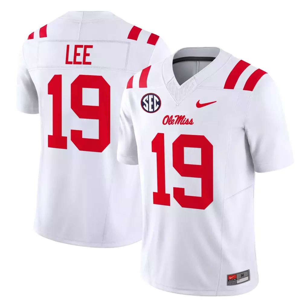 Lee 19 Ole Miss Rebels 2025 White All Stitched Jersey | Name Patch SEC Edition | Game Day Outfit | For Men, Women & Youth