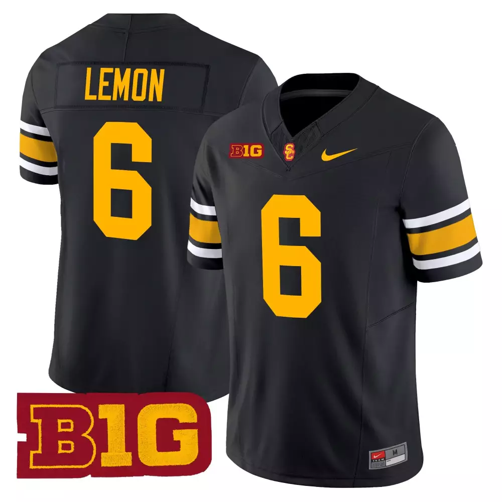 lemon 6 men s vapor stitched usc trojans black jersey with b1g patch 2025
