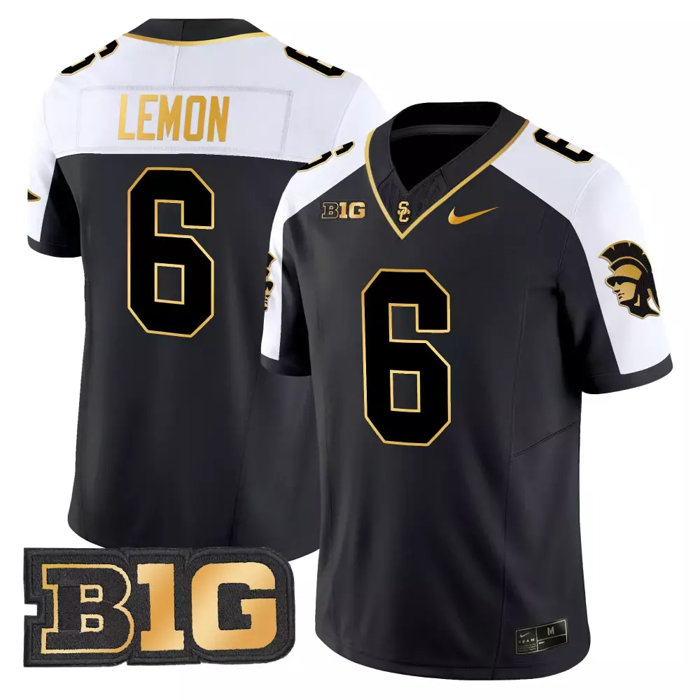lemon 6 men s vapor stitched usc trojans black jersey with b1g patch 2025
