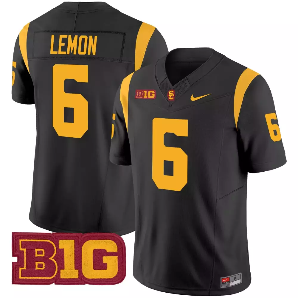 Lemon 6 Men'S Usc Trojans 2025 Black Stitched Jersey With B1G Patch