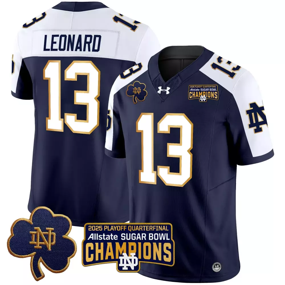 leonard 13 men s vapor jersey notre dame fighting irish green sugar bowl champions 2025