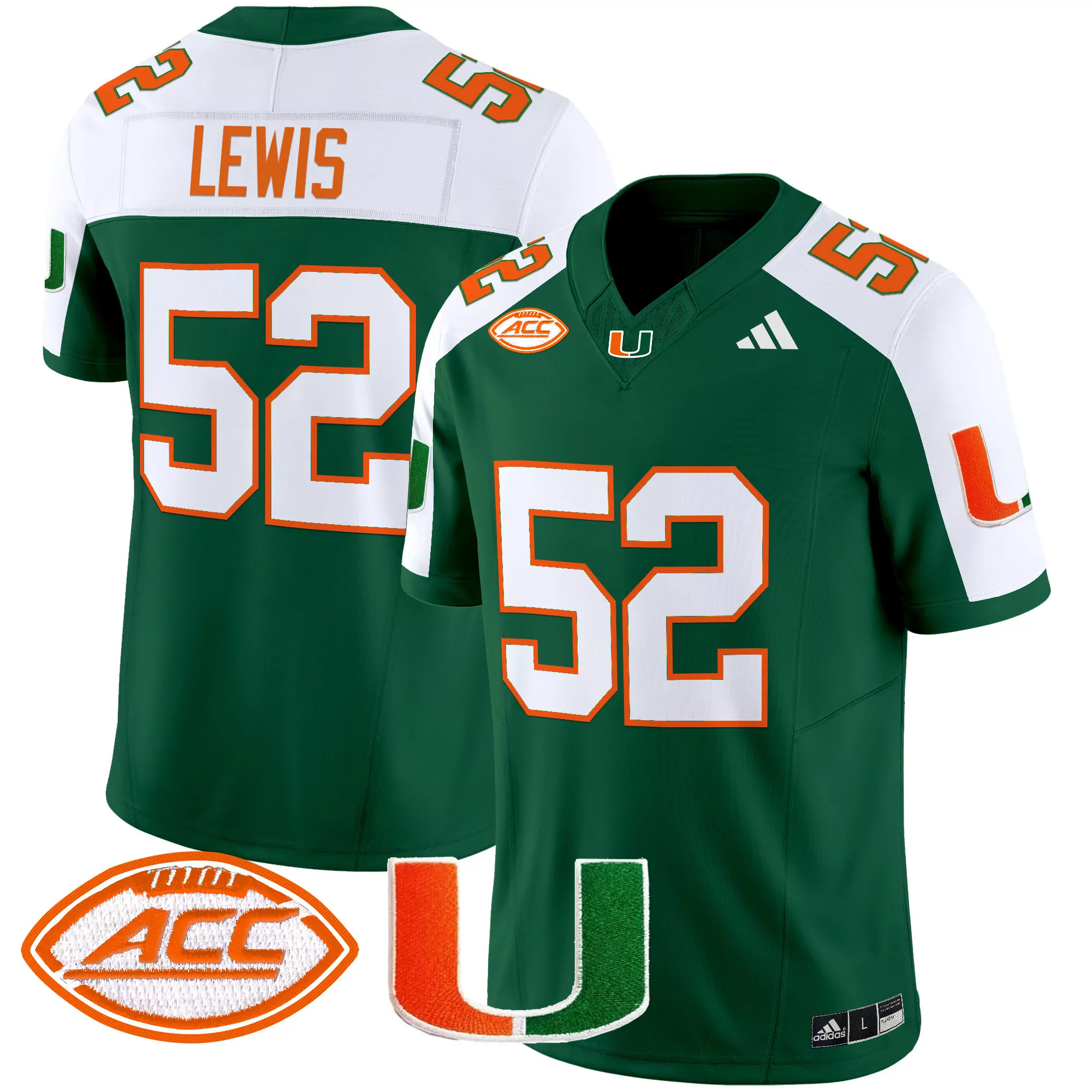 Lewis 52 Men'S Black Miami Hurricanes All Stitched Jersey With Name Patch 2025