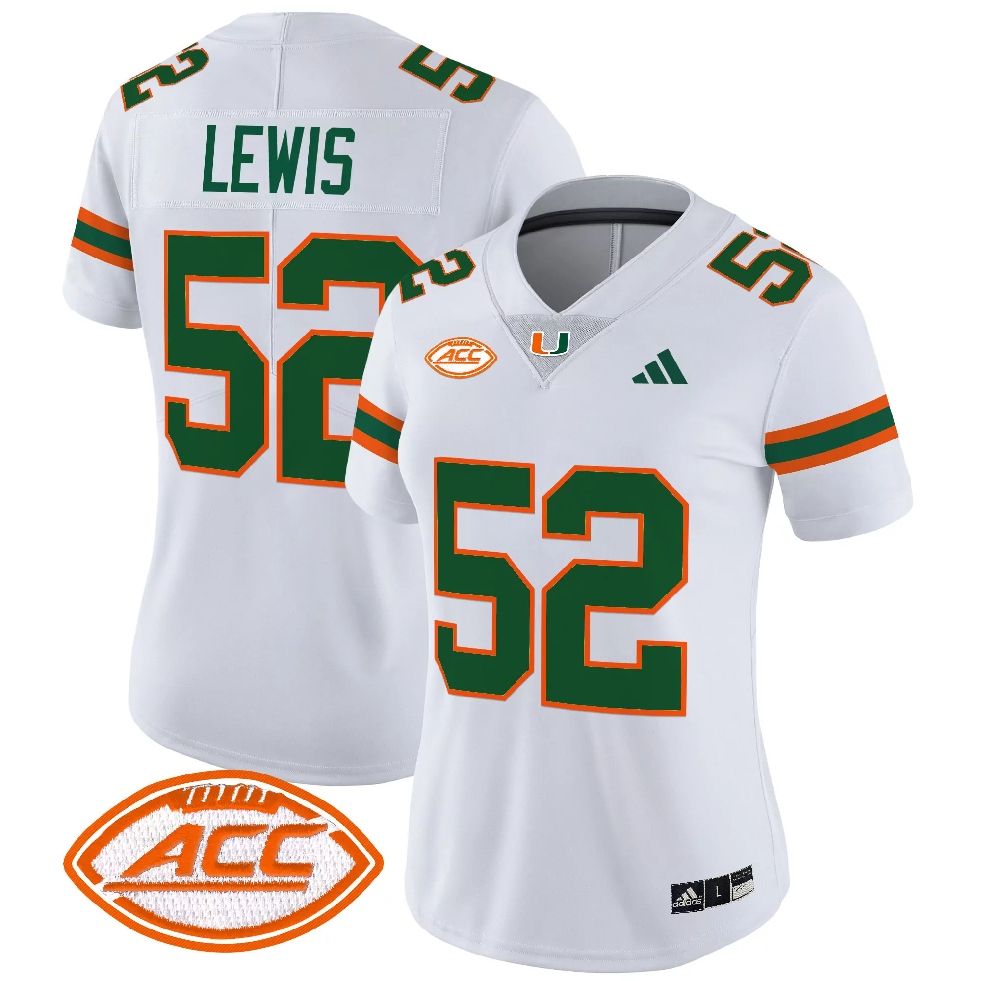 lewis 52 women s vapor jersey miami hurricanes orange acc embroidered 2025