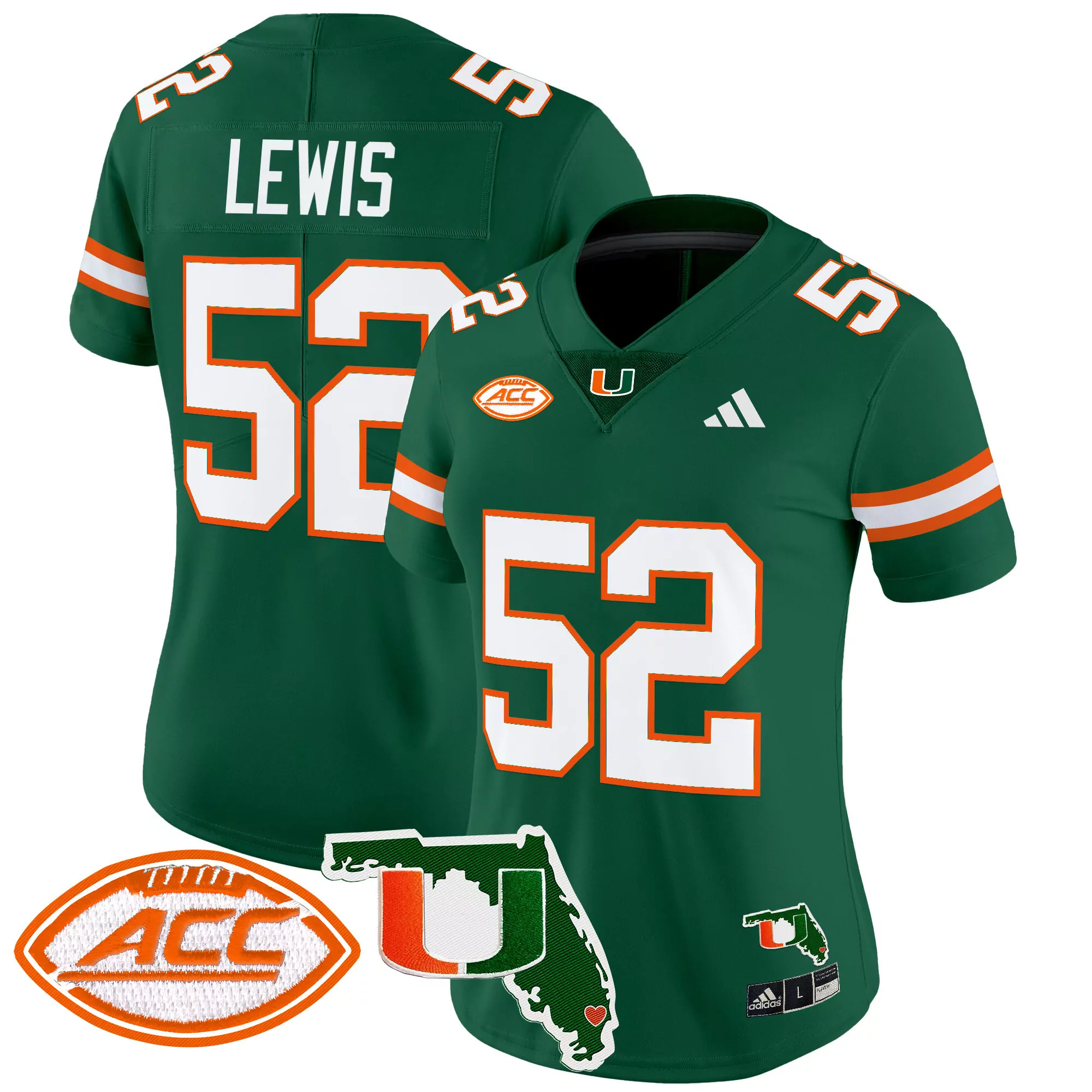 lewis 52 women s vapor jersey miami hurricanes orange acc embroidered 2025