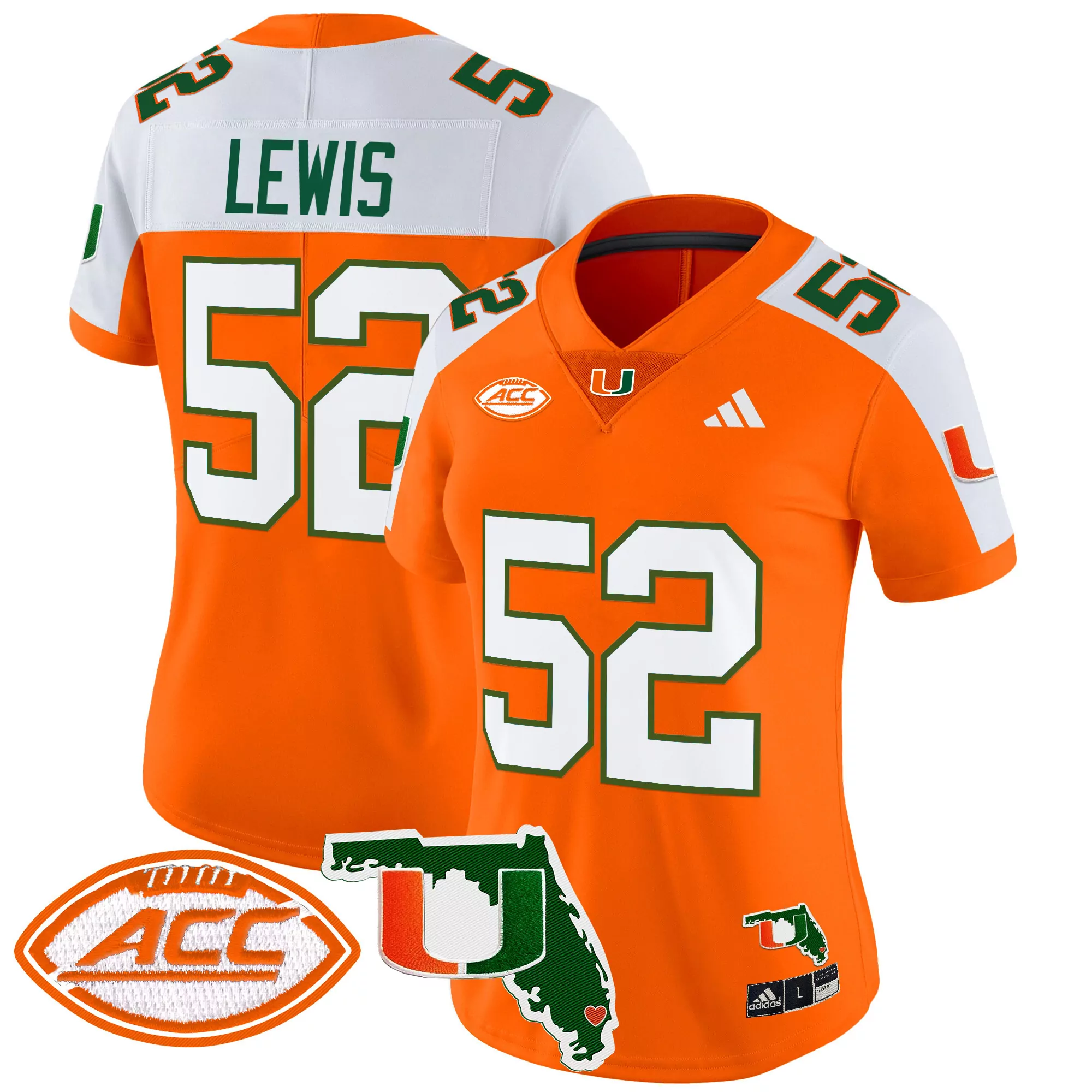 Lewis 52 Women'S Miami Hurricanes Green Stitched Jersey With Acc Patch 2025