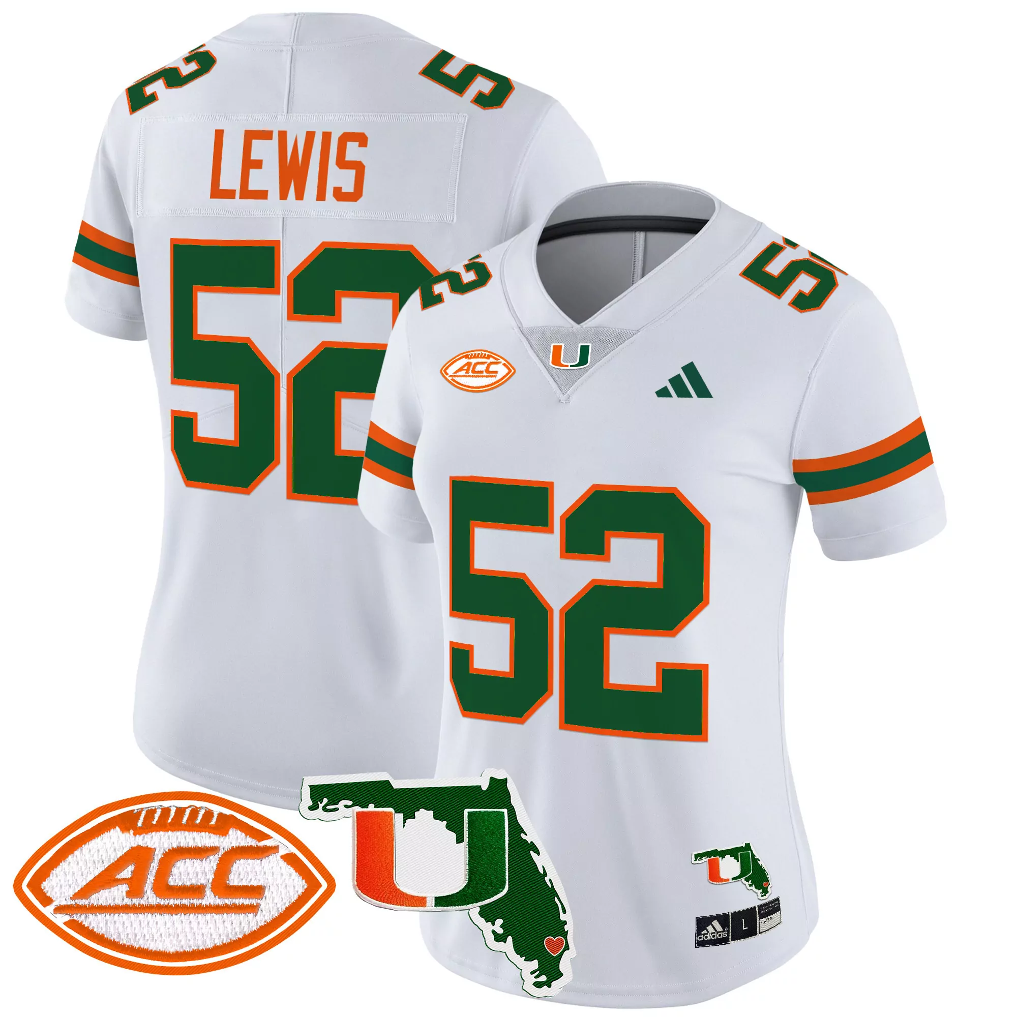 Lewis 52 Women'S Miami Hurricanes Green Stitched Jersey With Acc Patch 2025