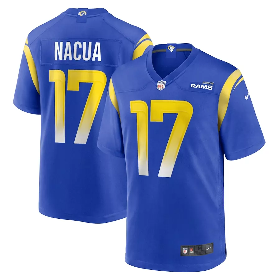 Los Angeles Rams 2023 Men'S Blue All Stitched Jersey Name Patch Puka Nacua 17