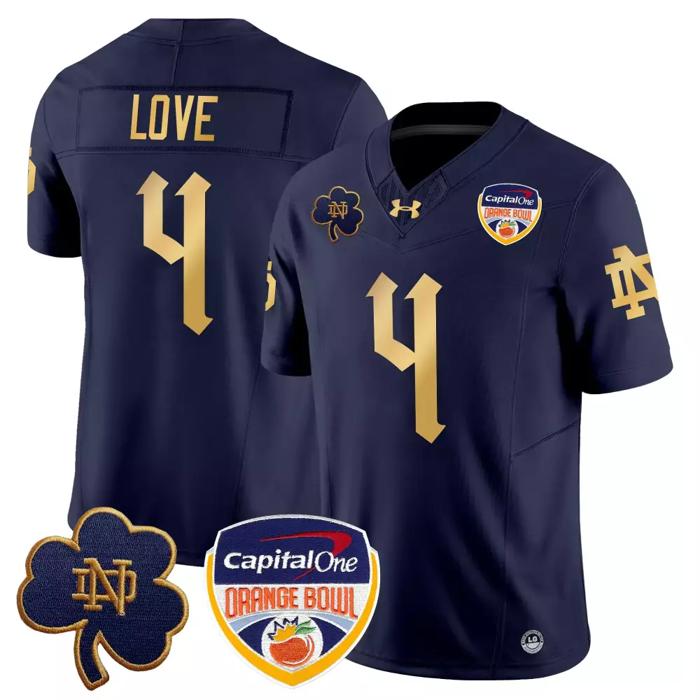Love 4 Men'S Navy Notre Dame Fighting Irish Stitched Jersey With Name Patch 2025