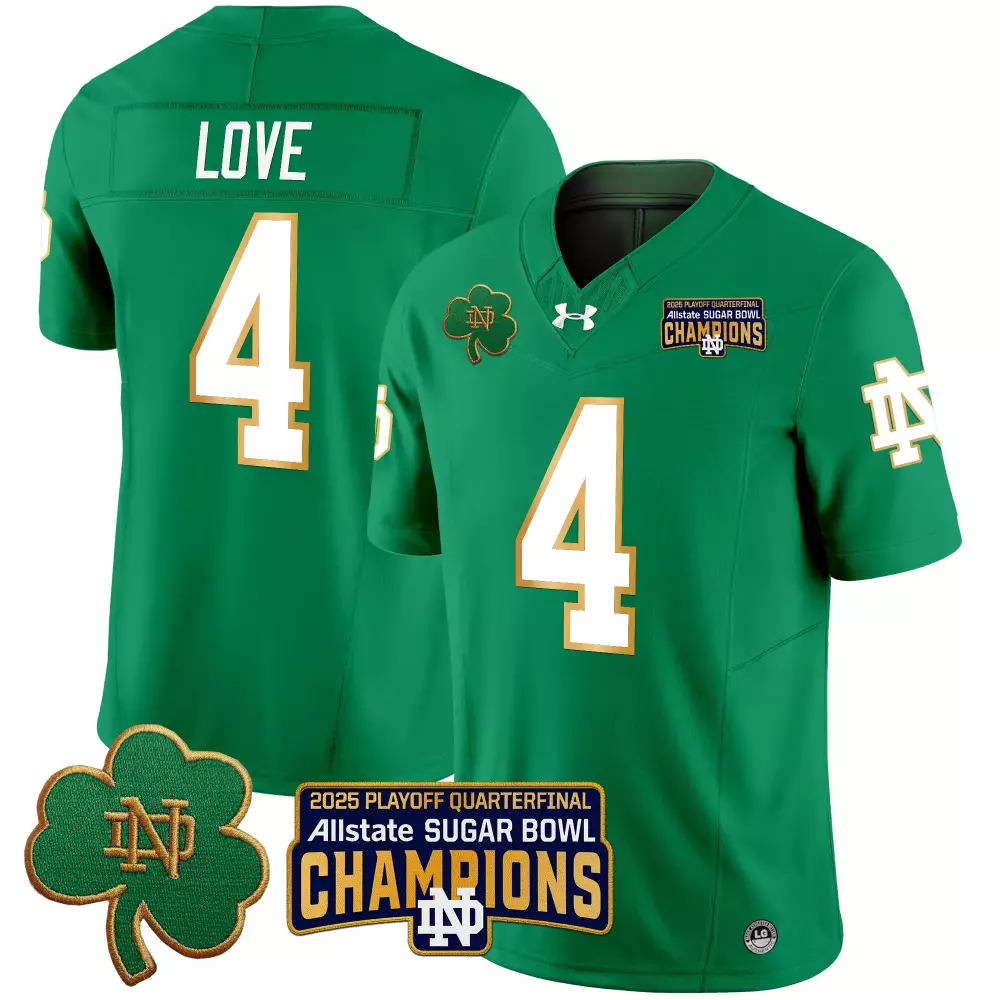 Love 4 Men'S Stitched Jersey Green Notre Dame Fighting Irish Sugar Bowl Champions 2025