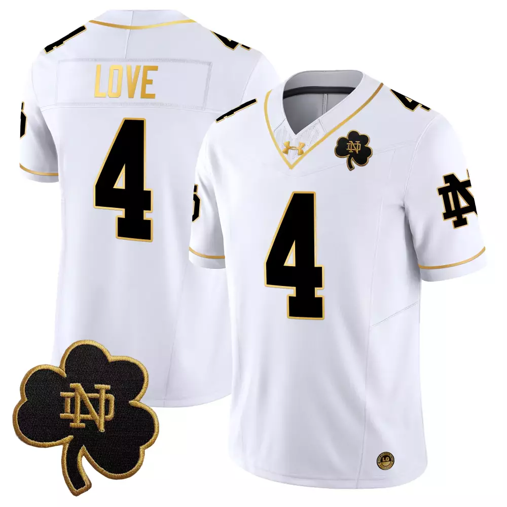 Love 4 Notre Dame Fighting Irish Men'S Stitched Jersey White 2023 Name Patch
