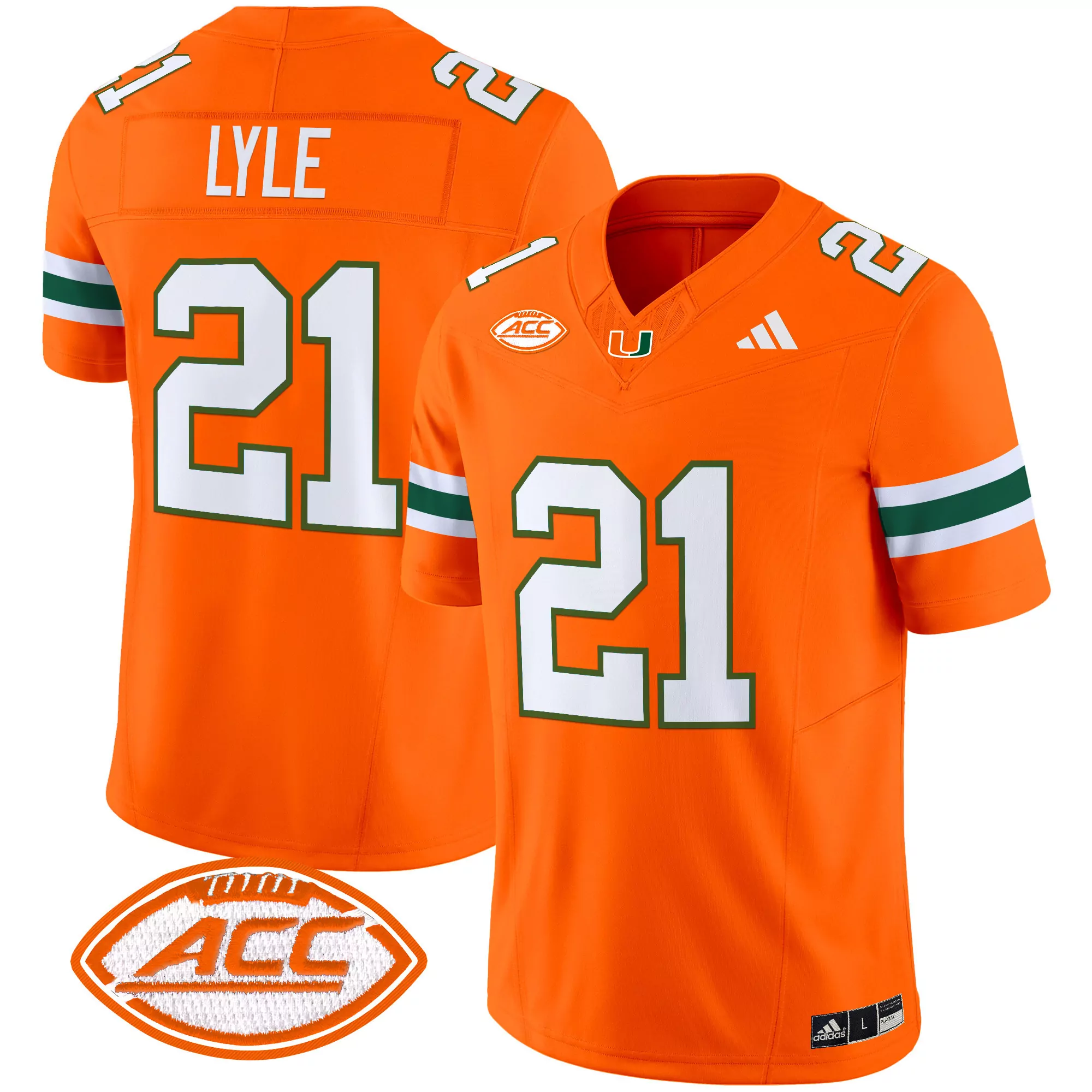 Lyle 21 Men'S Green Stitched Jersey With Acc Patch Miami Hurricanes 2025 Limited Edition