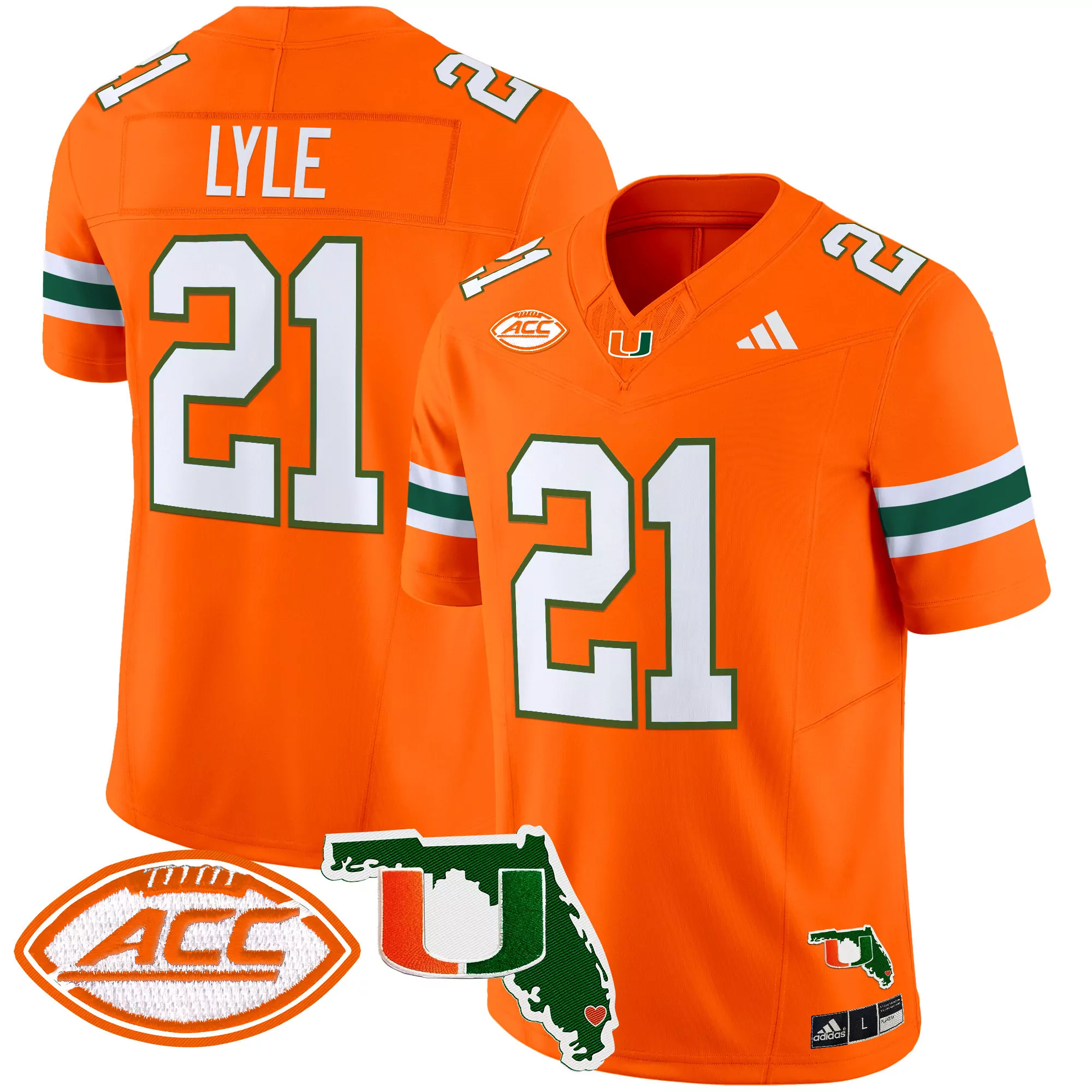 Lyle 21 Men'S Green Stitched Jersey With Acc Patch Miami Hurricanes 2025 Limited Edition