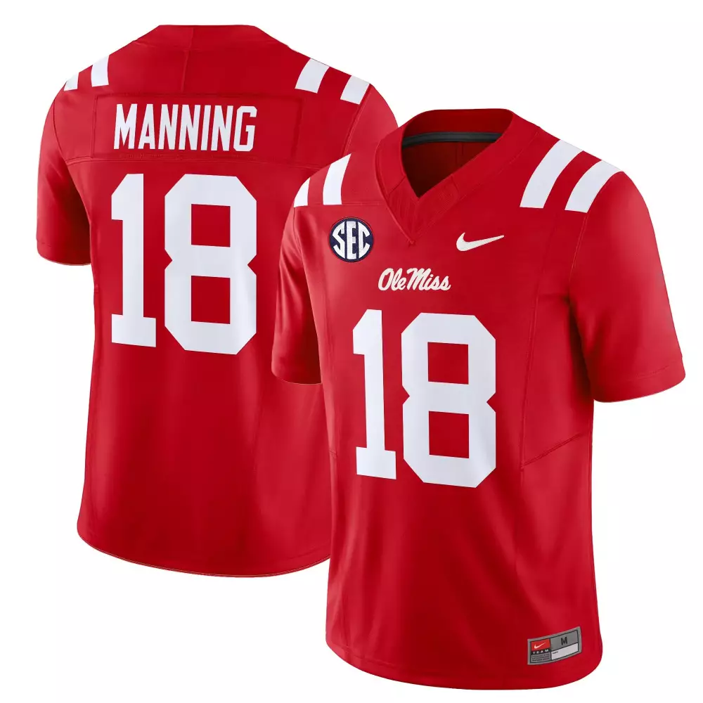 Manning 18 Ole Miss Rebels 2025 Blue Stitched Jersey | Name Patch Fan Gear | For Men, Women & Youth