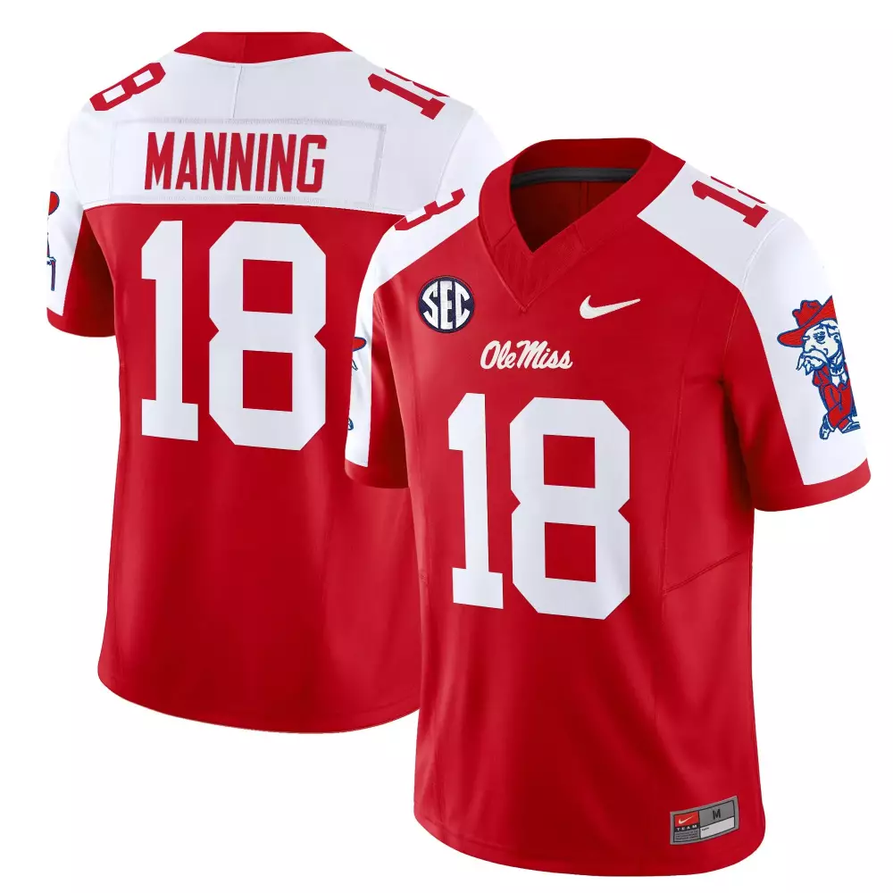 Manning 18 Ole Miss Rebels 2025 Blue Stitched Jersey | Name Patch Fan Gear | For Men, Women & Youth