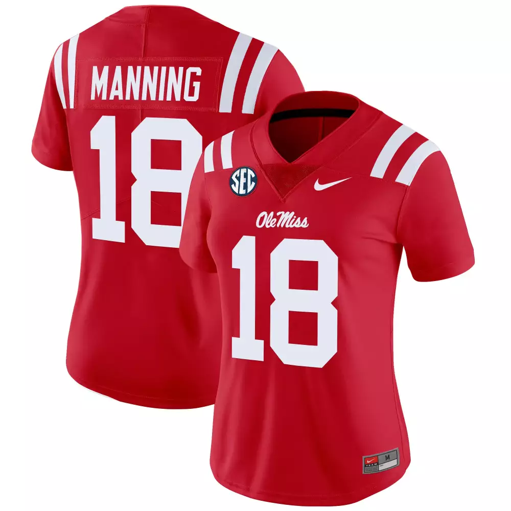 Manning 18 Ole Miss Rebels 2025 Blue Stitched Jersey | Name Patch Fan Gear | For Men, Women & Youth