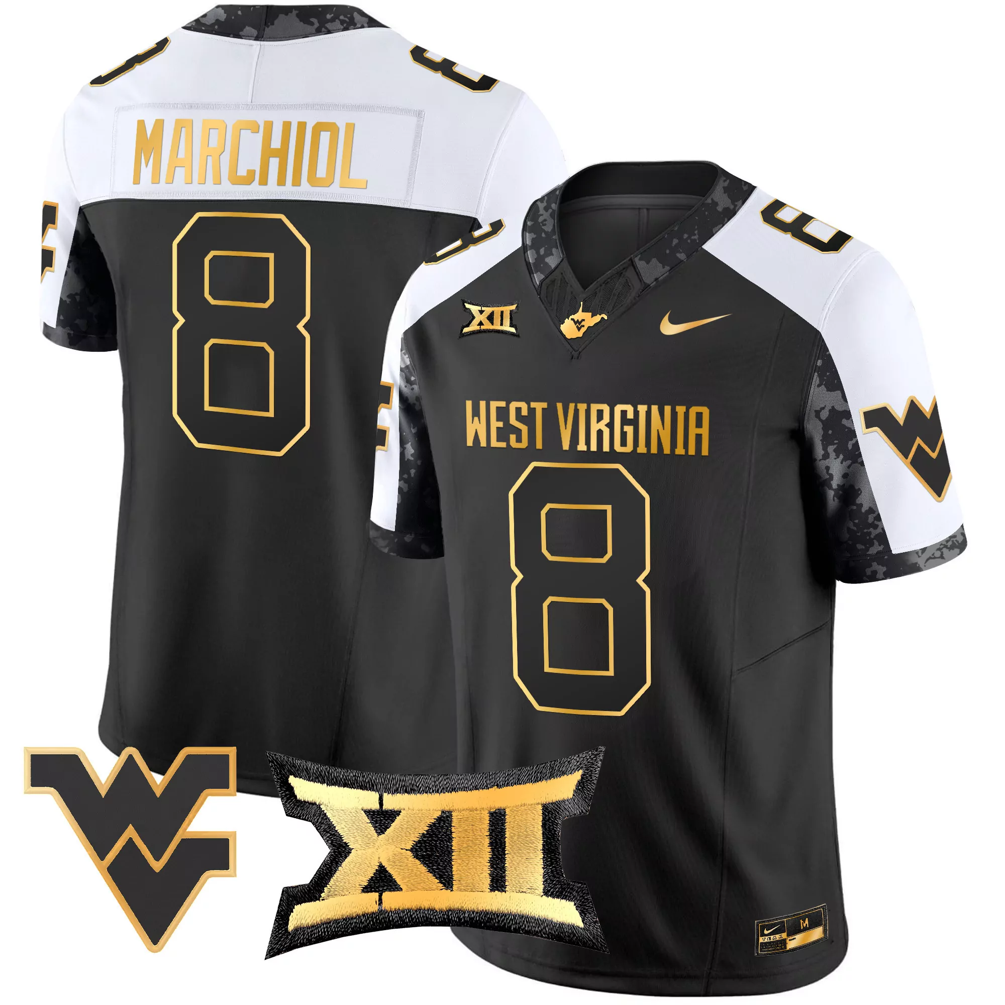 marchiol 8 men s vapor stitched jersey west virginia mountaineers black 2025 limited edition