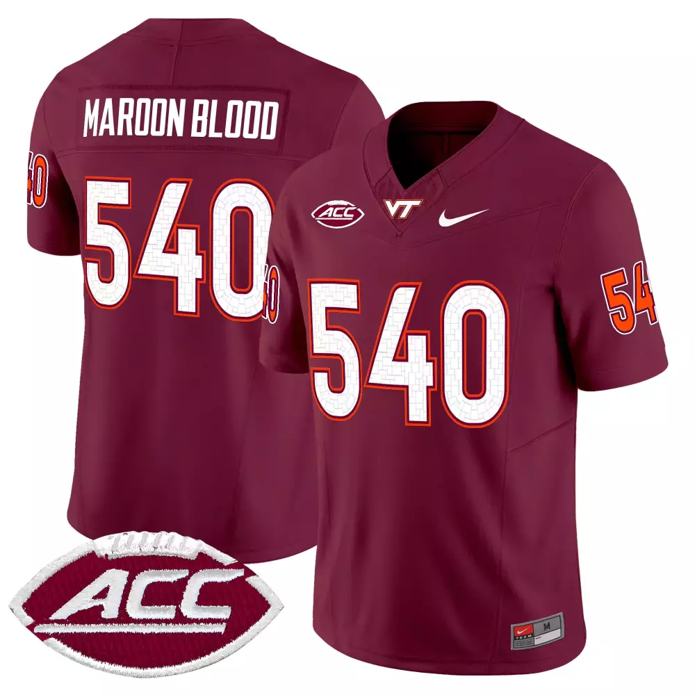 Maroon Blood 540 Men'S Virginia Tech Hokies Stitched Jersey 2025 With Acc Patch