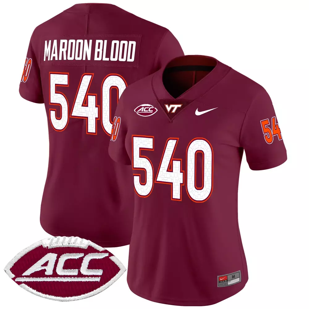 maroon blood 540 women s virginia tech hokies orange vapor stitched jersey 2025 acc patch