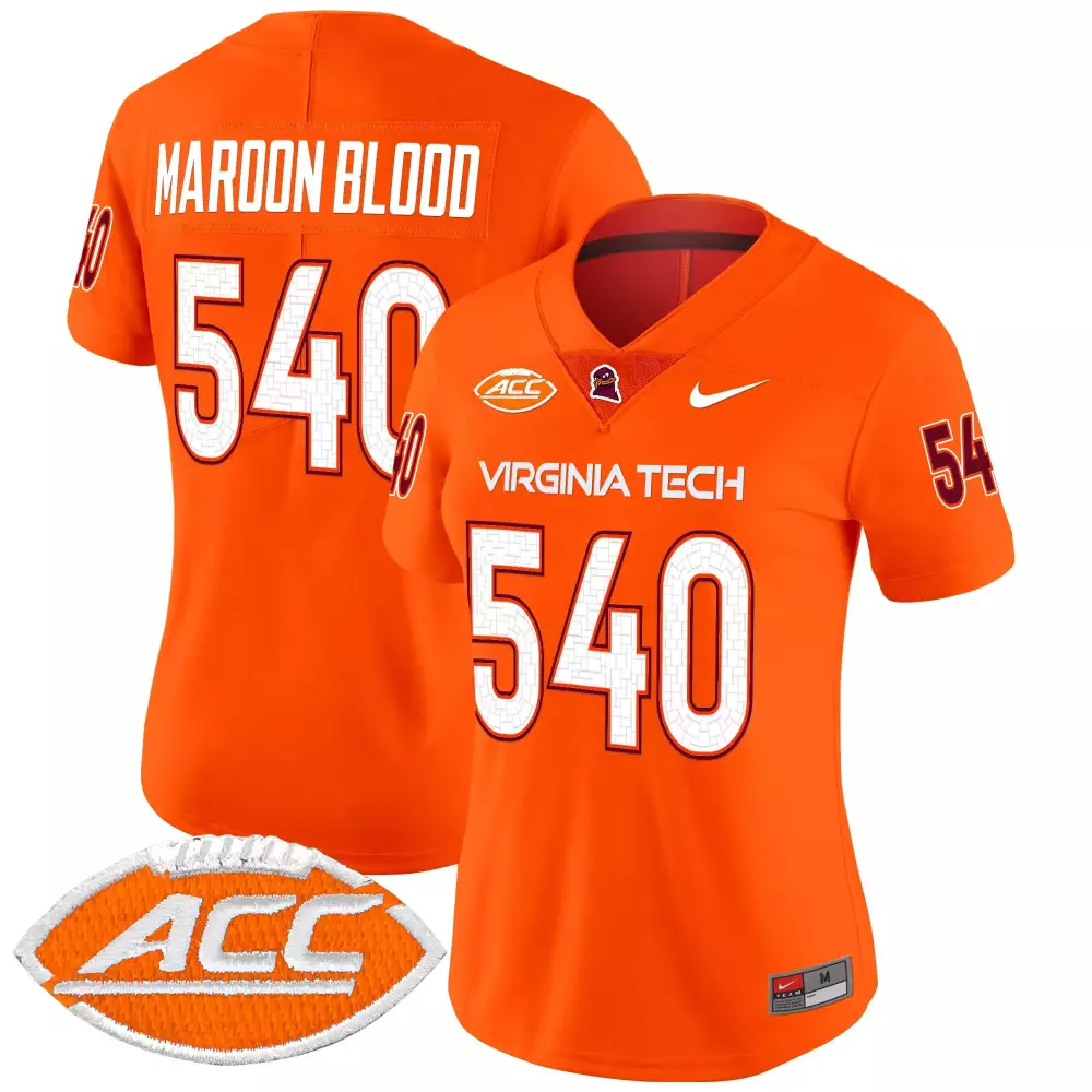 maroon blood 540 women s virginia tech hokies orange vapor stitched jersey 2025 acc patch