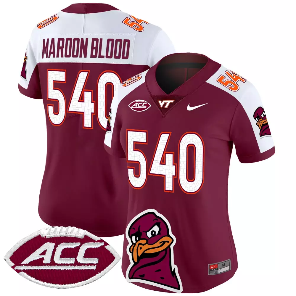Maroon Blood 540 Women'S Virginia Tech Hokies Stitched Jersey With Acc Patch 2025