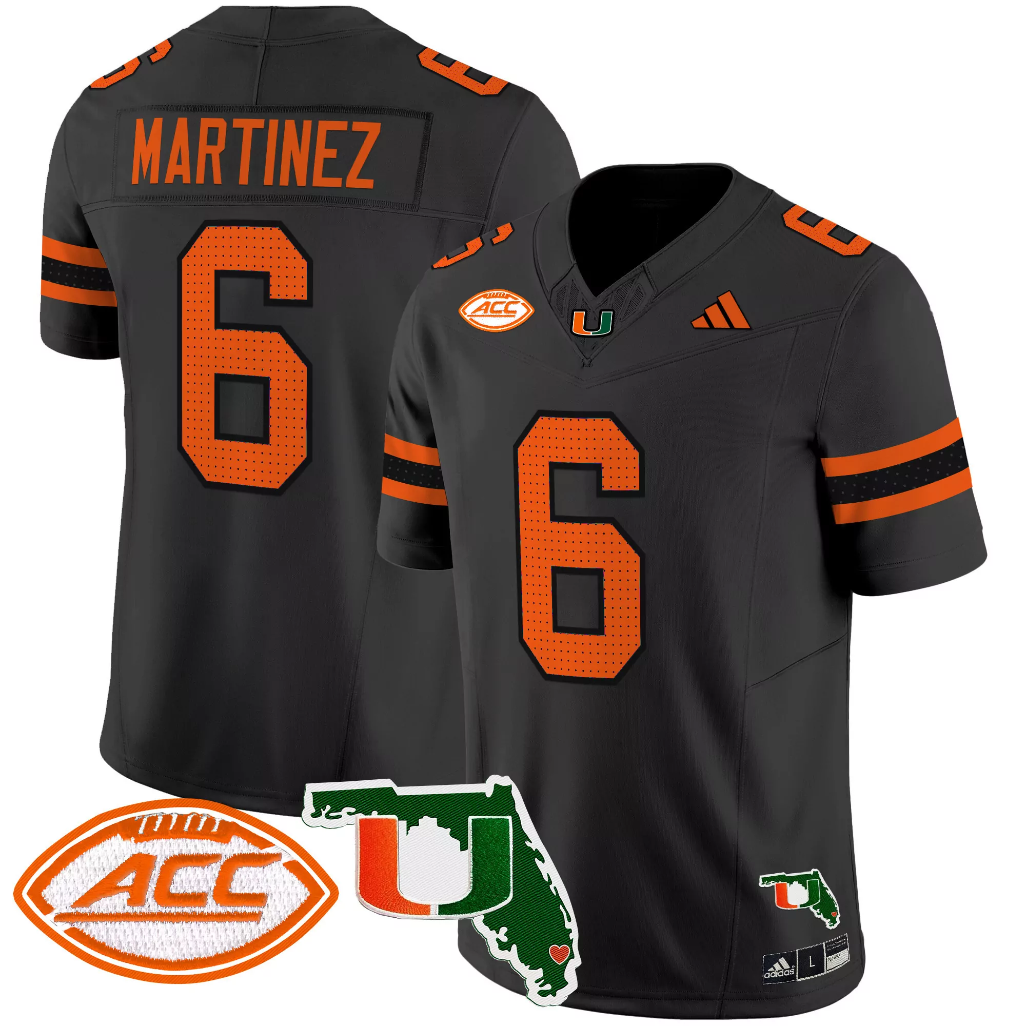martinez 6 men s vapor limited jersey orange miami hurricanes 2025 acc patch all stitched