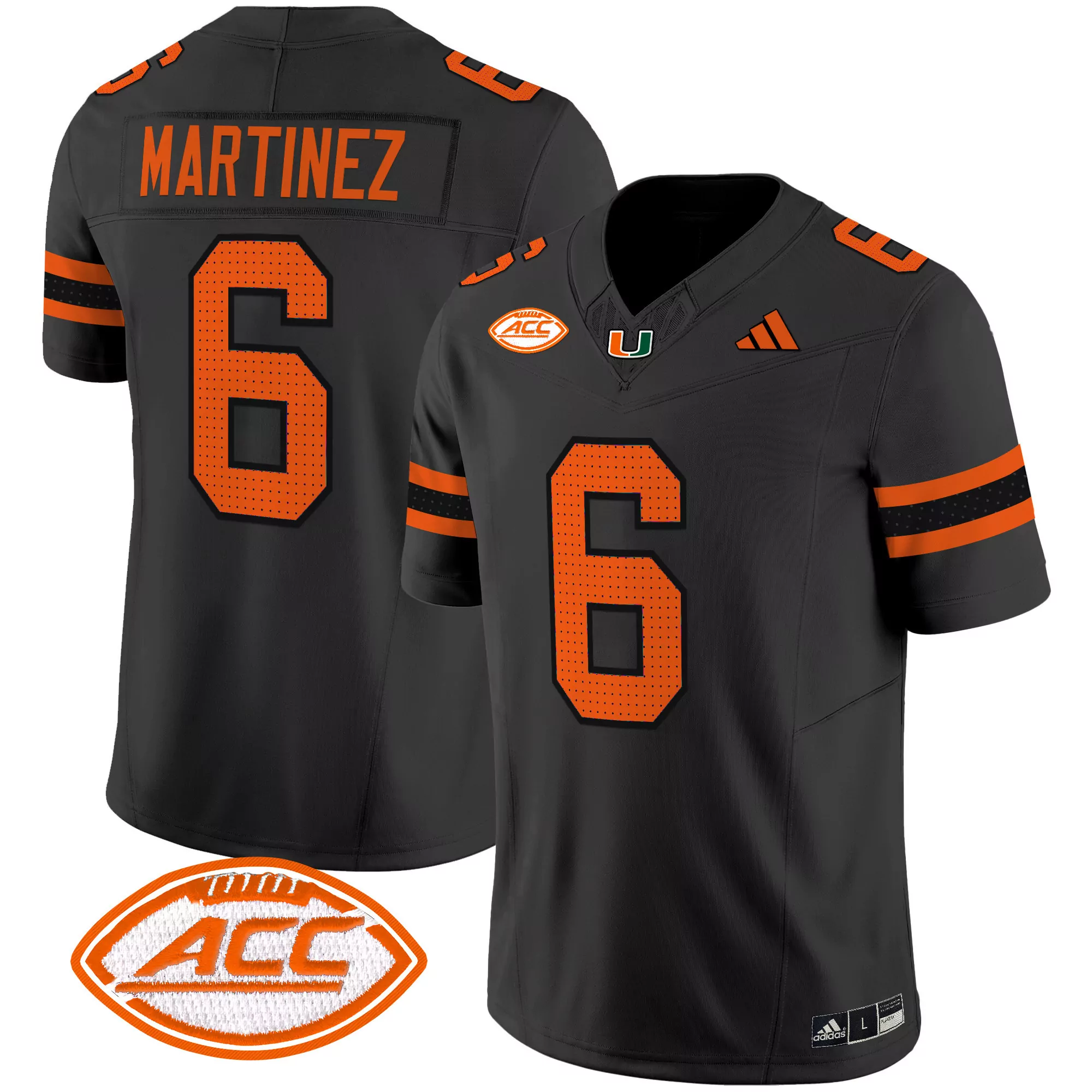 martinez 6 men s vapor limited jersey orange miami hurricanes 2025 acc patch all stitched