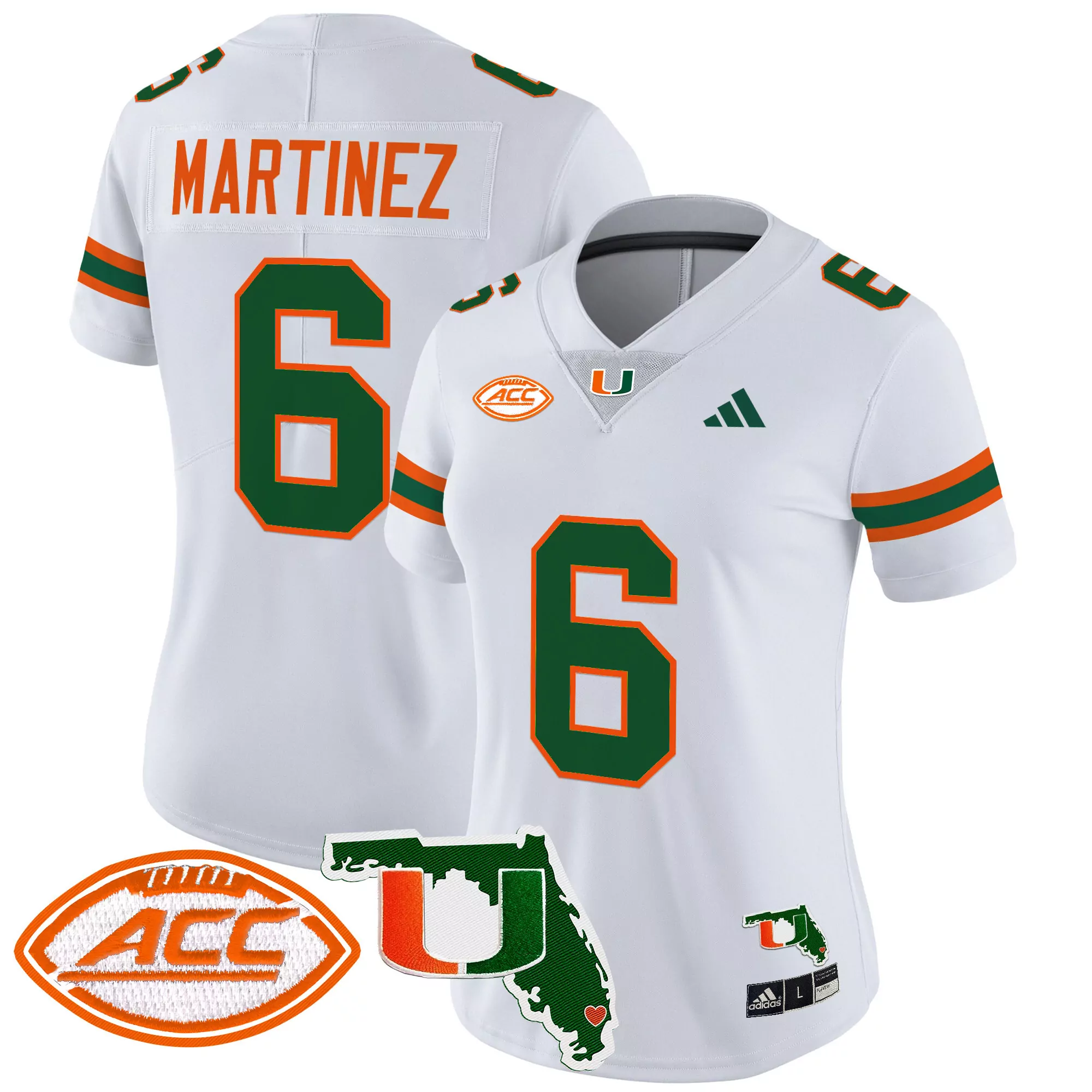 Martinez 6 Women'S Miami Hurricanes Stitched Jersey White 2021 Edition Name Patch
