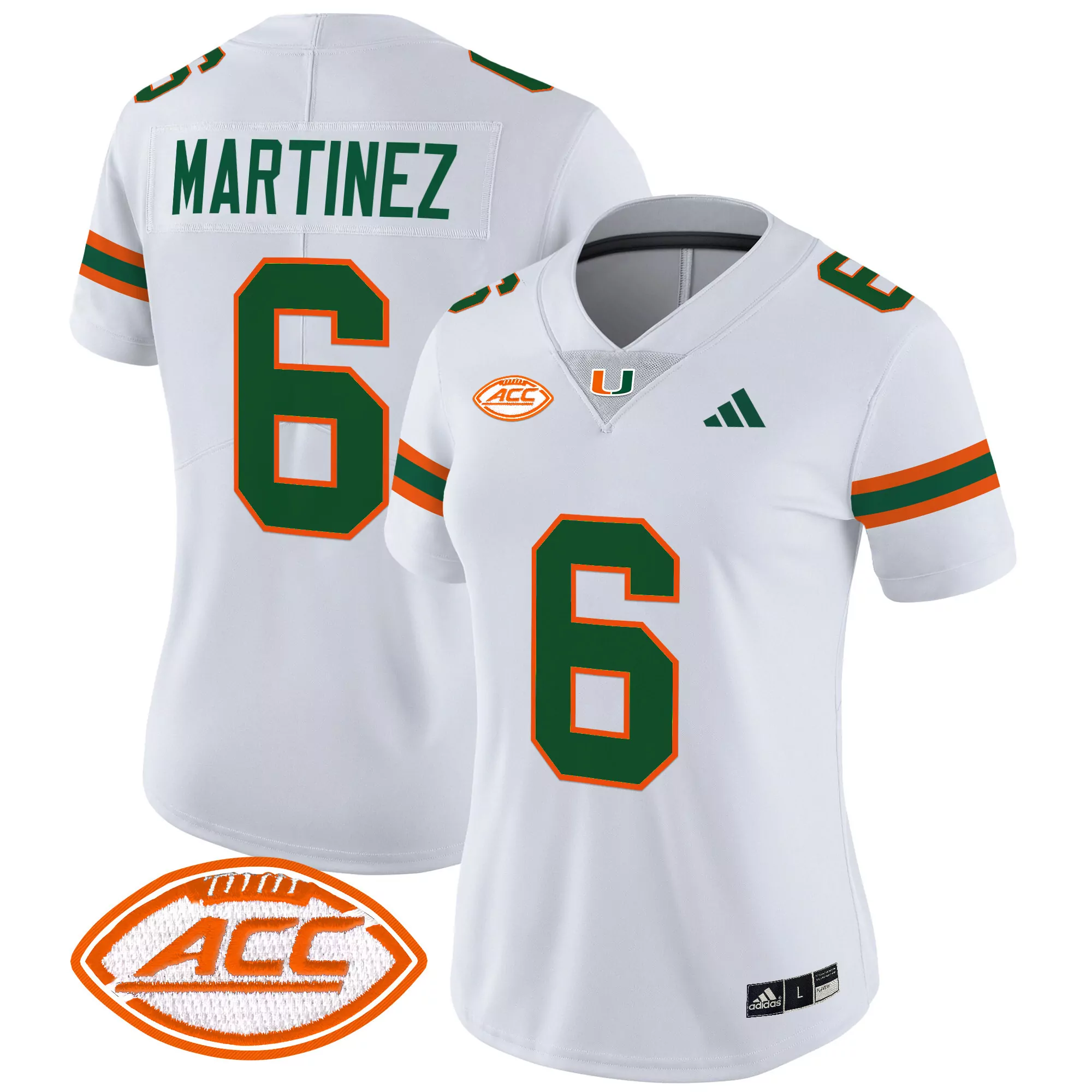 Martinez 6 Women'S Miami Hurricanes Stitched Jersey White 2021 Edition Name Patch