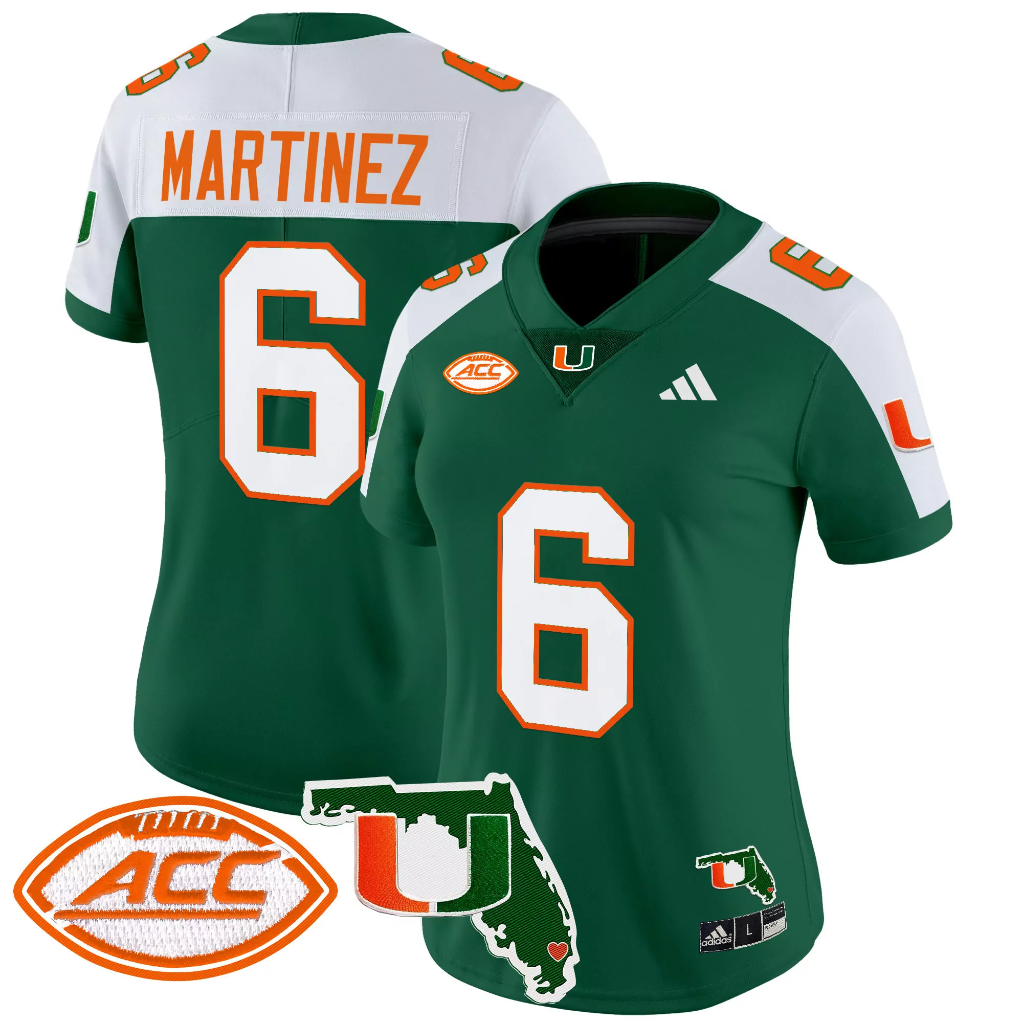 Martinez 6 Women'S Miami Hurricanes Stitched Jersey White 2021 Edition Name Patch