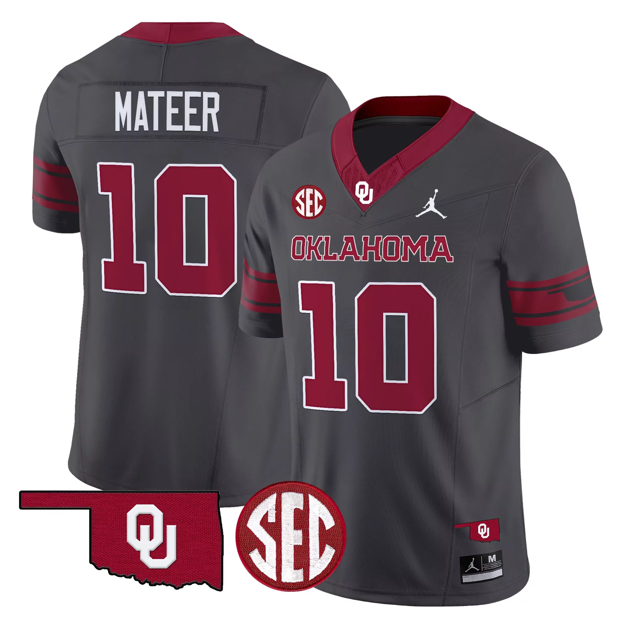 mateer 10 men s vapor jersey all stitched oklahoma sooners gray 2025 sec patch