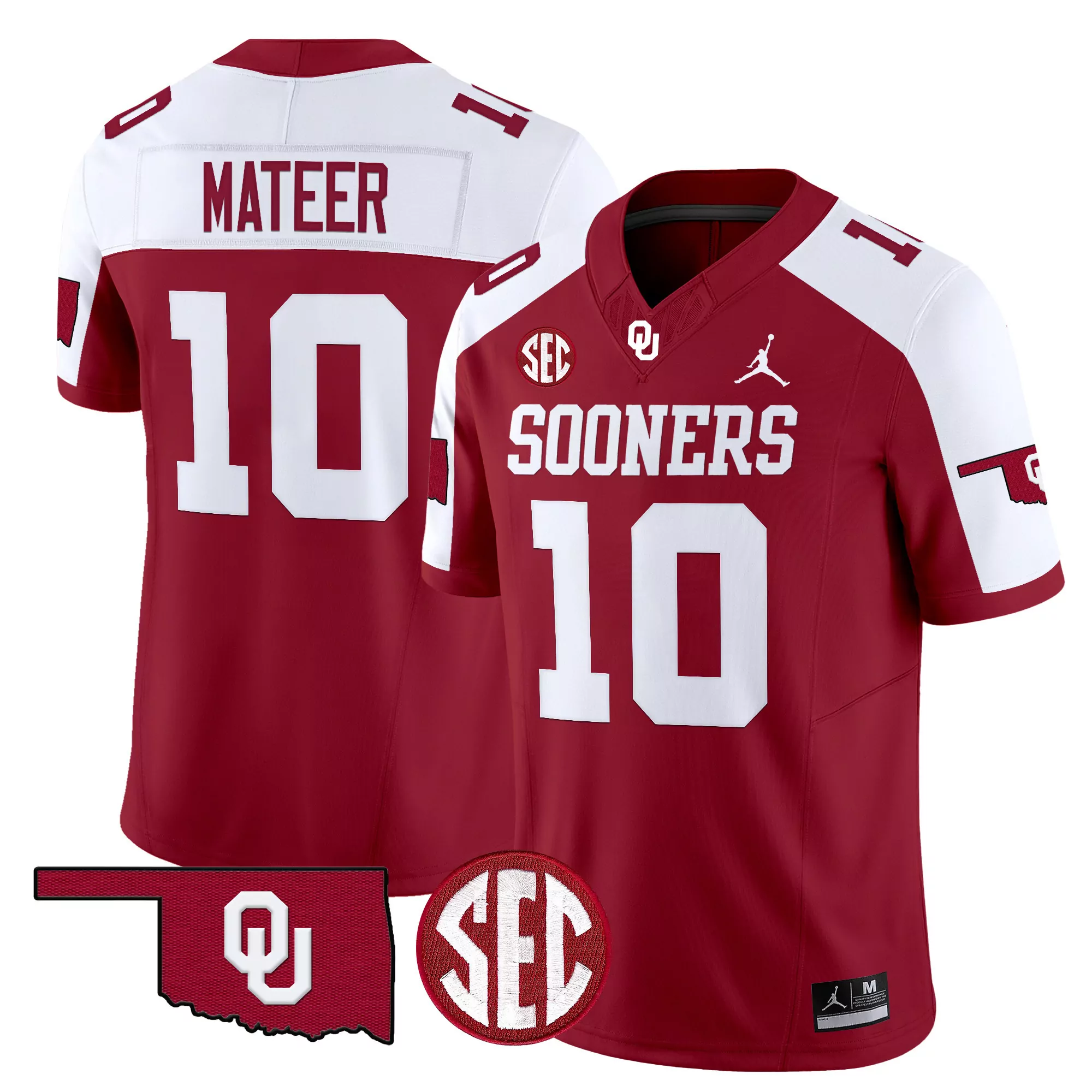 Mateer 10 Men'S Oklahoma Sooners 2025 Vapor Jersey All Stitched Embroidered Sec Patch Crimson 1